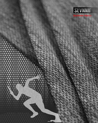 Tecido de malha dupla com 160cm de largura, composto por 60% Nylon, 28% Poliéster, 12% Spandex e peso de 165gsm, ideal para vestuário durável