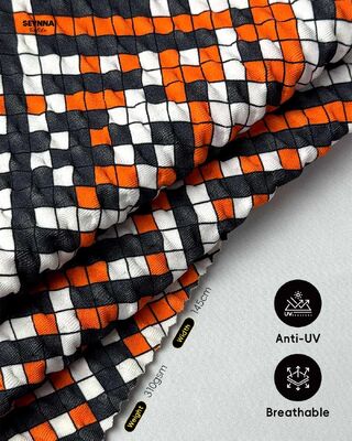 Tecido de banho texturizado com alta solidez da cor, proteção solar UPF 50+ e 95% de nylon reciclado