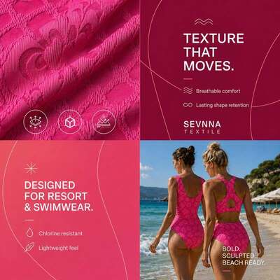 Tecido para moda praia 310GSM UPF 50+ de Nylon e Spandex Reciclado Texturizado RN-2776