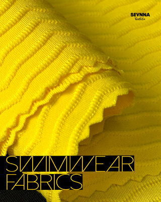 Tecido de natação texturizado premium com 85% poliéster reciclado + 15% elastano, 125cm de largura e alta durabilidade para roupas de banho