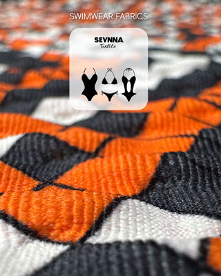 Tecido de banho texturizado com alta solidez da cor, proteção solar UPF 50+ e 95% de nylon reciclado